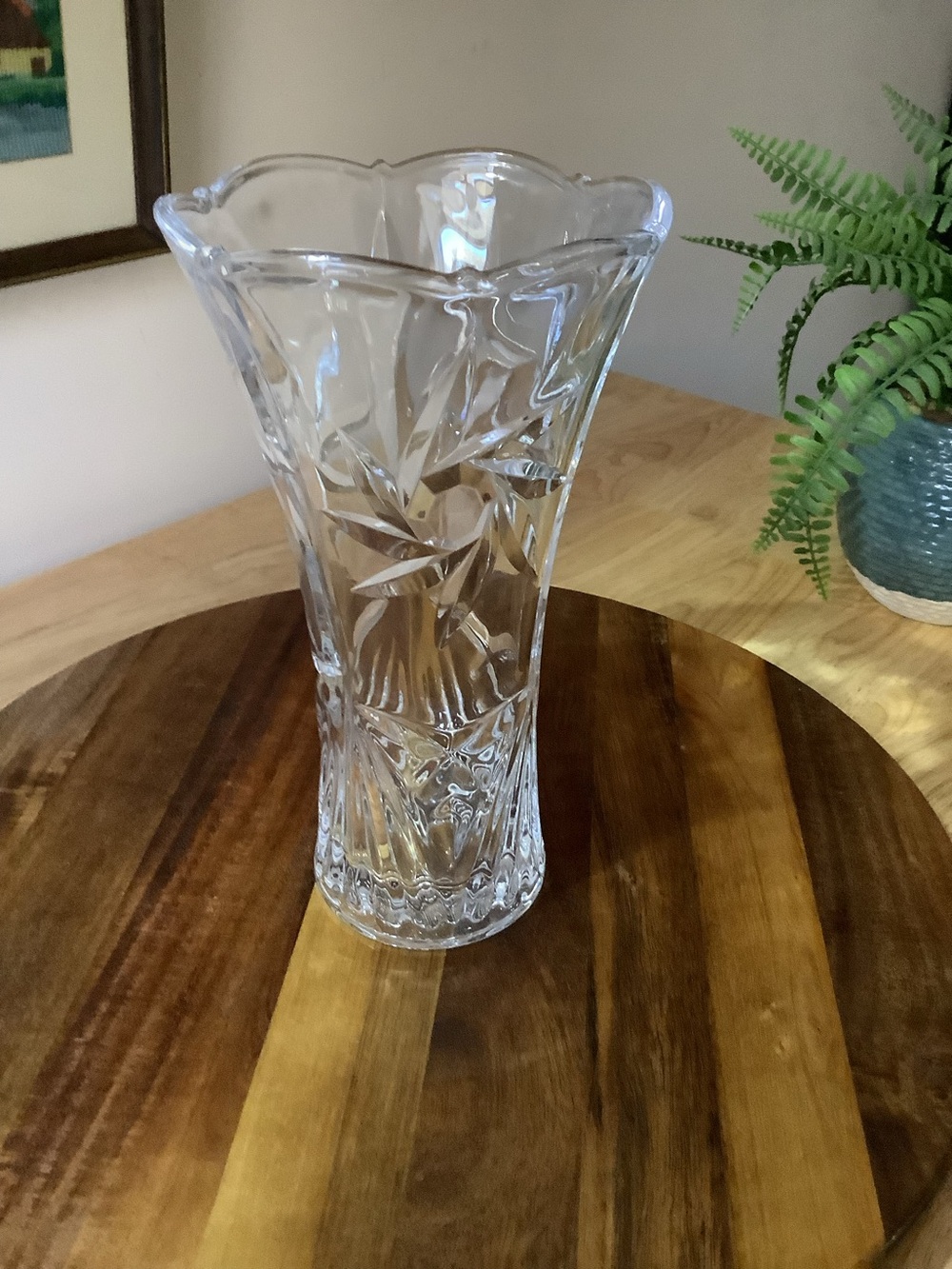 Vintage Bohemian Lead Crystal Pinwheel Vase Flared Scalloped Trumpet Czech